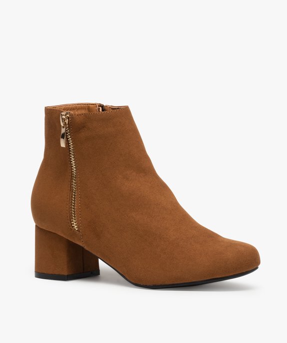 Boots femme à talon carré en suédine unie et zip décoratif vue2 - VALENTINA BALDA - GEMO