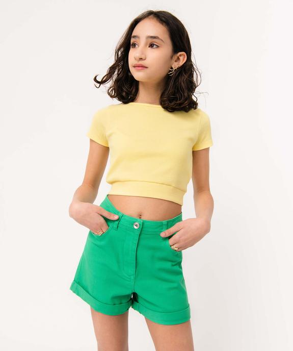 Tee-shirt fille en maille côtelée coupe courte vue5 - GEMO (JUNIOR) - GEMO
