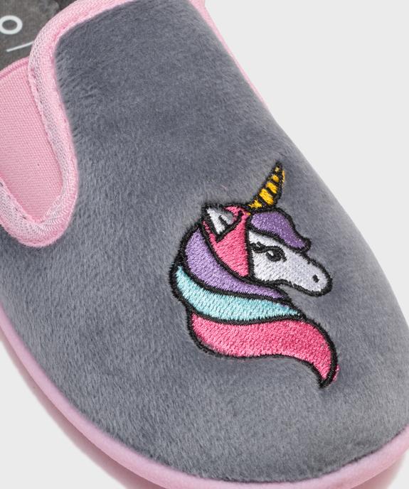 Chaussons pantoufles en velours brodés licorne fille vue6 - GEMO 4G FILLE - GEMO