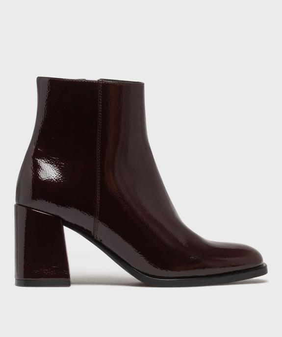 Boots vernis avec bout carré et talon flare femme - Follow Me rouge fonce | GEMO