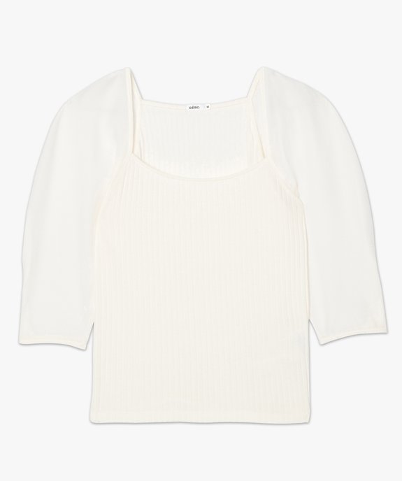 Tee-shirt femme bi-matières à manches longues vue4 - GEMO(FEMME PAP) - GEMO