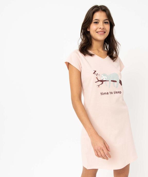 Chemise de nuit imprimée à manches courtes femme vue1 - GEMO 4G FEMME - GEMO