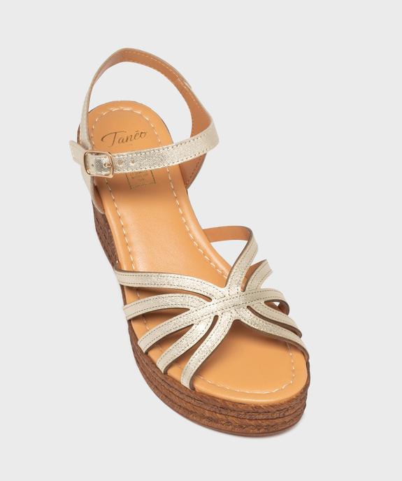 Sandales femme compensées à fines brides unies et surpiquées - Taneo vue5 - TANEO - GEMO