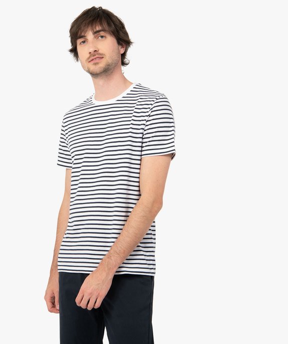 Tee-shirt homme à manches courtes et rayures marinières vue1 - GEMO (HOMME) - GEMO