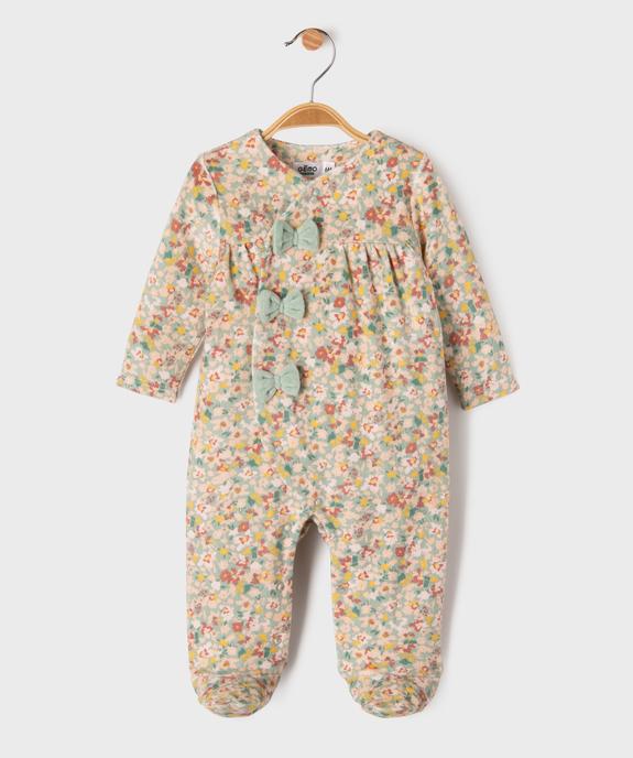 Pyjama en velours à motifs fleuris ouverture devant bébé fille vue1 - GEMO 4G BEBE - GEMO