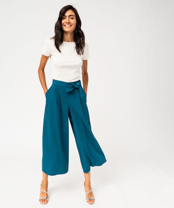 Pantacourt large avec noeud à la ceinture femme vue1 - GEMO(FEMME PAP) - GEMO