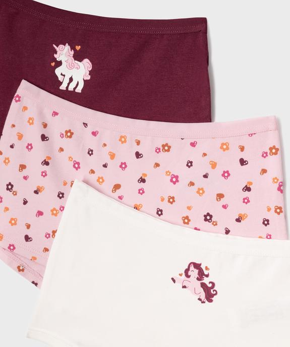 Boxers en coton biologique à motifs licornes fille (lot de 3) vue2 - GEMO 4G FILLE - GEMO
