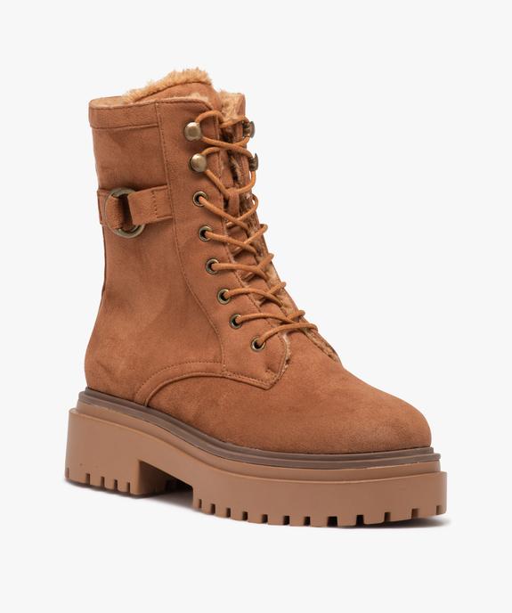 Boots fourrées femme dessus uni en suédine et à talon large  vue2 - GEMO (CASUAL) - GEMO