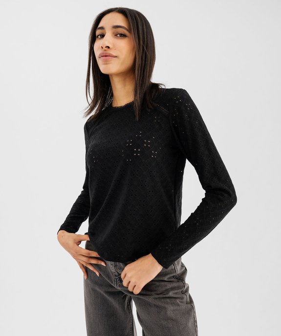 Tee-shirt manches longues en maille extensible ajourée et dentelle femme vue4 - GEMO(FEMME PAP) - GEMO
