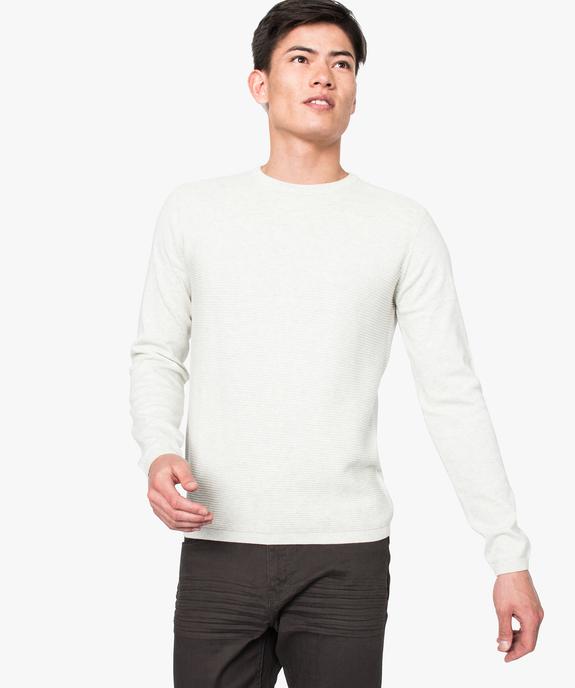 Pull à manches longues en côtes 1/1 sur le devant vue1 - GEMO (HOMME) - GEMO