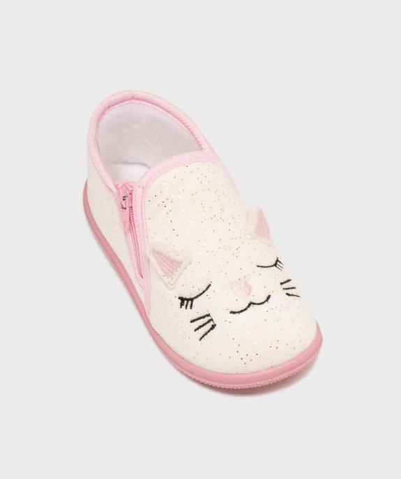Chaussons en velours à paillettes et tête de chat brodée fille vue5 - GEMO 4G FILLE - GEMO