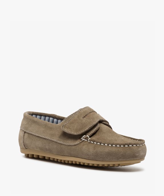 Mocassins garçon à scratch dessus cuir retourné uni vue2 - GEMO (ENFANT) - GEMO