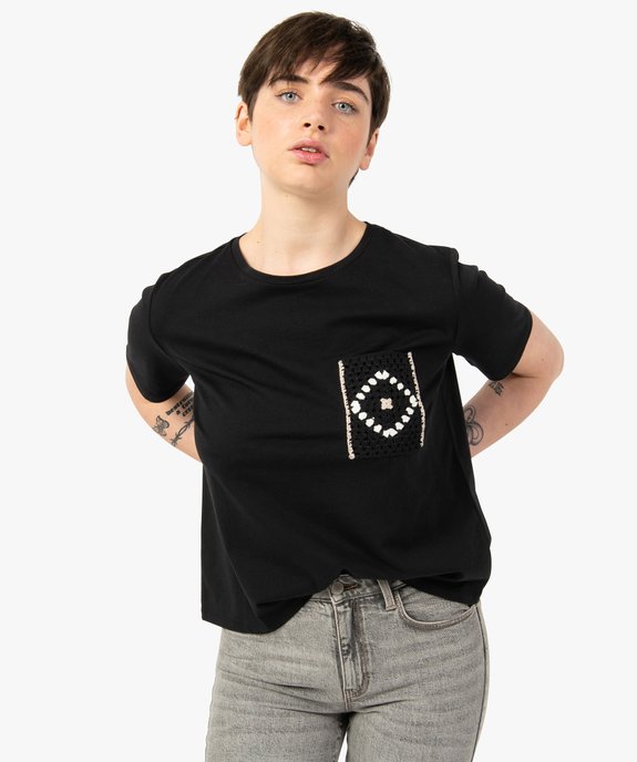 Tee-shirt femme à manches courtes avec poche poitrine brodée vue1 - GEMO(FEMME PAP) - GEMO