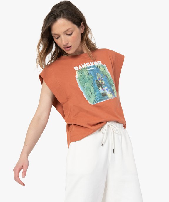 Tee-shirt femme sans manches avec motif sur le buste vue2 - GEMO(FEMME PAP) - GEMO