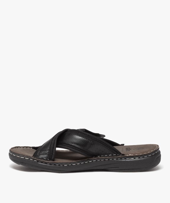 Mules homme dessus en cuir uni à brides croisées avec scratch vue3 - GEMO (CASUAL) - GEMO