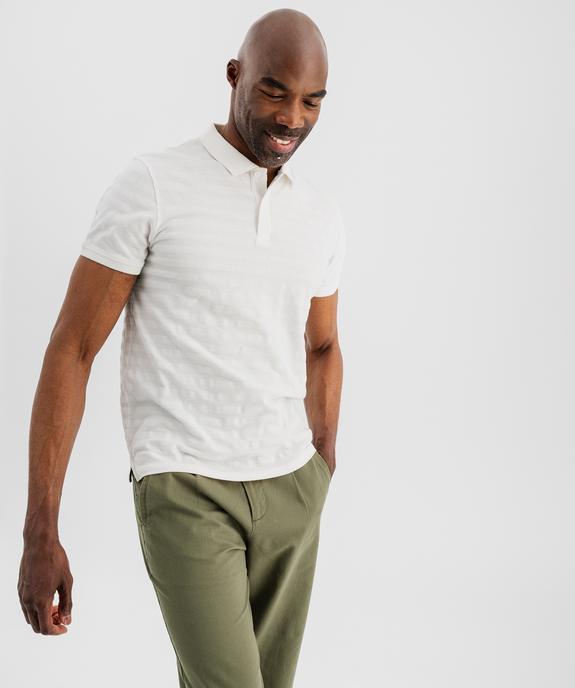 Polo manches courtes en maille fantaisie effet rayé homme vue1 - GEMO 4G HOMME - GEMO