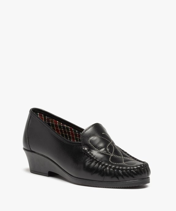 Mocassins confort femme à talon dessus cuir brodé vue2 - GEMO (CONFORT) - GEMO