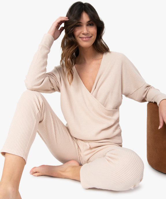 Haut de pyjama femme cache-cœur en maille côtelée extra douce vue5 - GEMO(HOMWR FEM) - GEMO