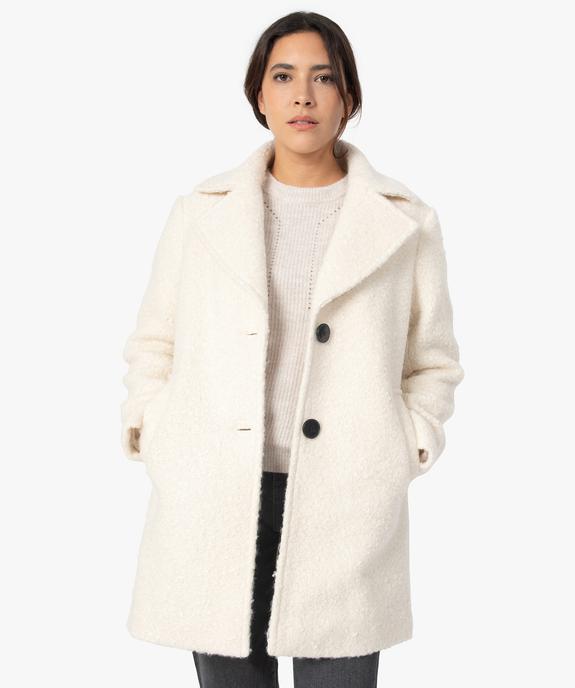Manteau femme mi-long en matière bouclette à col tailleur vue1 - GEMO(FEMME PAP) - GEMO
