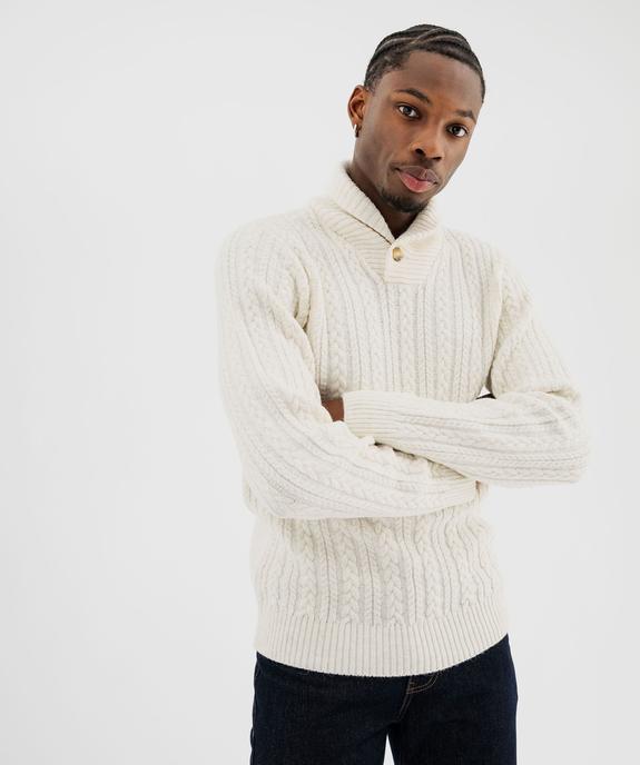 Pull col châle à torsades homme vue2 - GEMO (HOMME) - GEMO