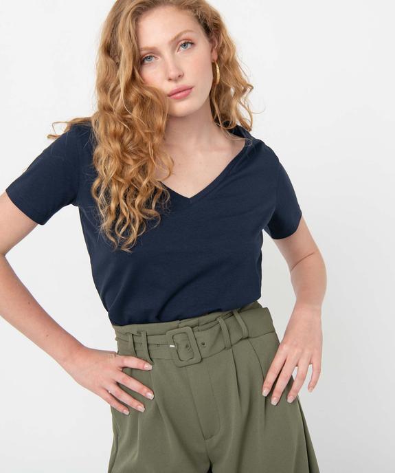 Tee-shirt femme à manches courtes avec col V vue2 - GEMO(FEMME PAP) - GEMO