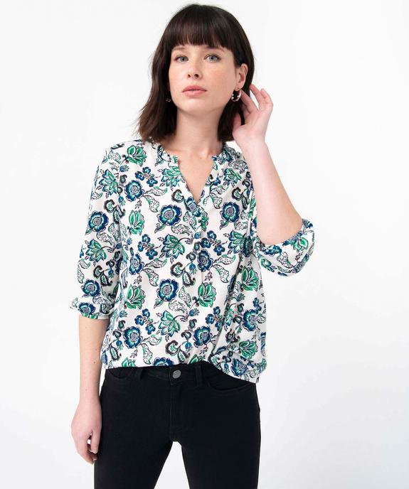 Tee-shirt femme à manches 3/4 avec décolleté en V vue1 - GEMO 4G FEMME - GEMO