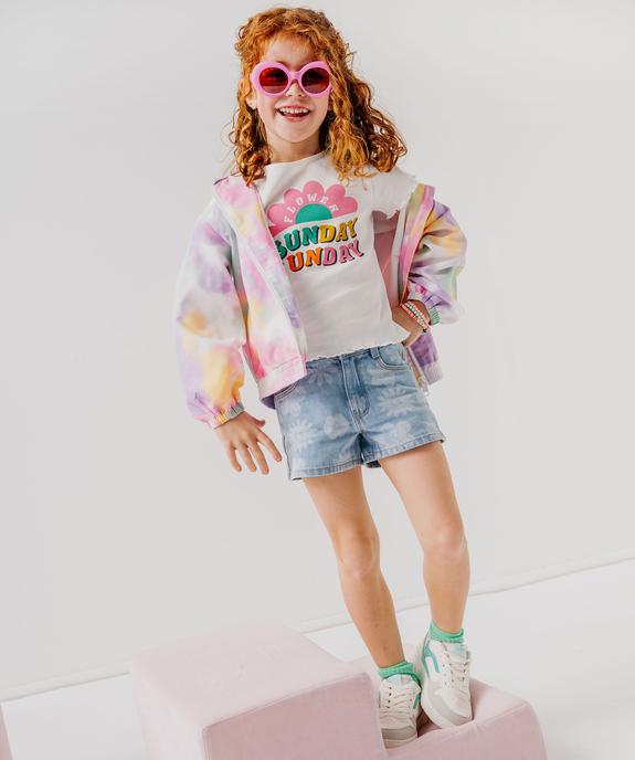 Short en jean à motifs fleuris délavés fille vue5 - GEMO 4G FILLE - GEMO