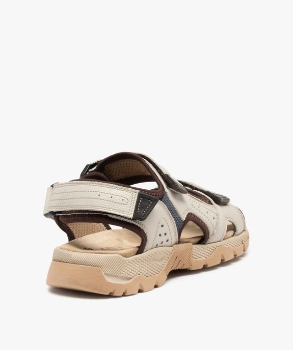 Sandales sport homme à brides scratch en cuir vue4 - GEMO (CASUAL) - GEMO