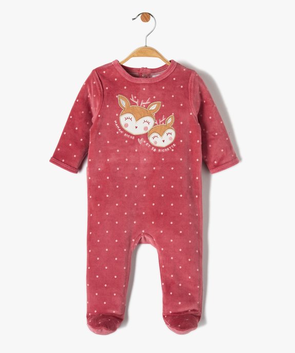 Pyjama dors-bien bébé fille en velours avec motif biche vue1 - GEMO(BB COUCHE) - GEMO
