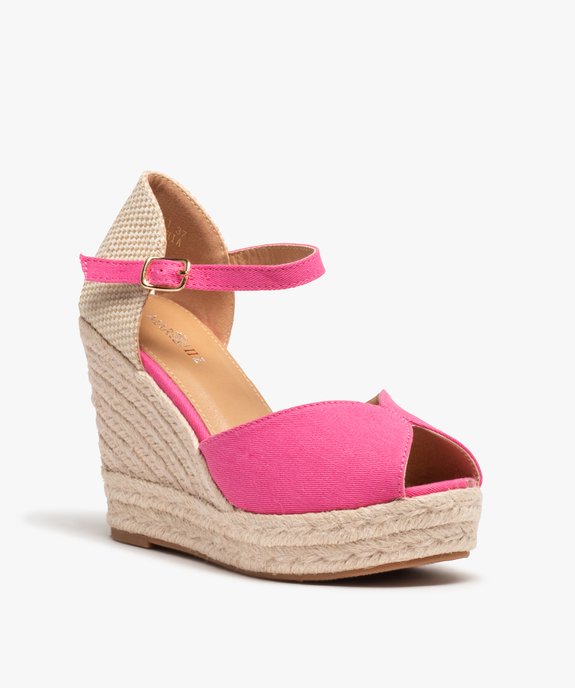 Sandales femme compensées en corde dessus satin uni vue2 - SANS MARQUE - GEMO