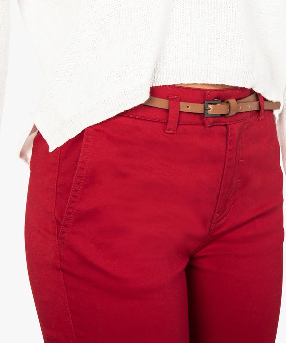Pantalon femme en toile coupe slim avec ceinture fine vue2 - FOLLOW ME - GEMO
