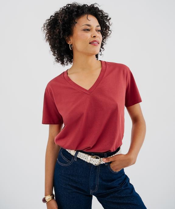 Tee-shirt manches courtes à col V en jersey de coton femme vue1 - GEMO 4G FEMME - GEMO