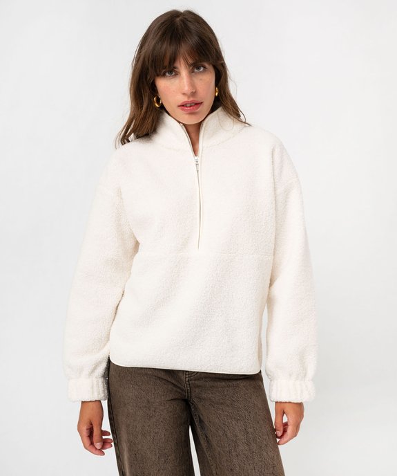 Sweat en maille bouclette avec col montant zippé feme vue1 - GEMO 4G FEMME - GEMO