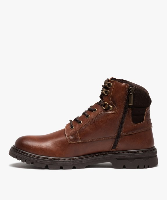 Boots homme unies à semelle crantée fermeture lacets et zip vue3 - GEMO (CASUAL) - GEMO