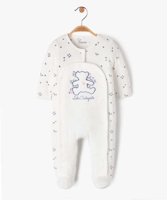 Pyjama en velours ouverture devant motif fleurs et ourson bébé - LuluCastagnette vue1 - LULUCASTAGNETTE - GEMO