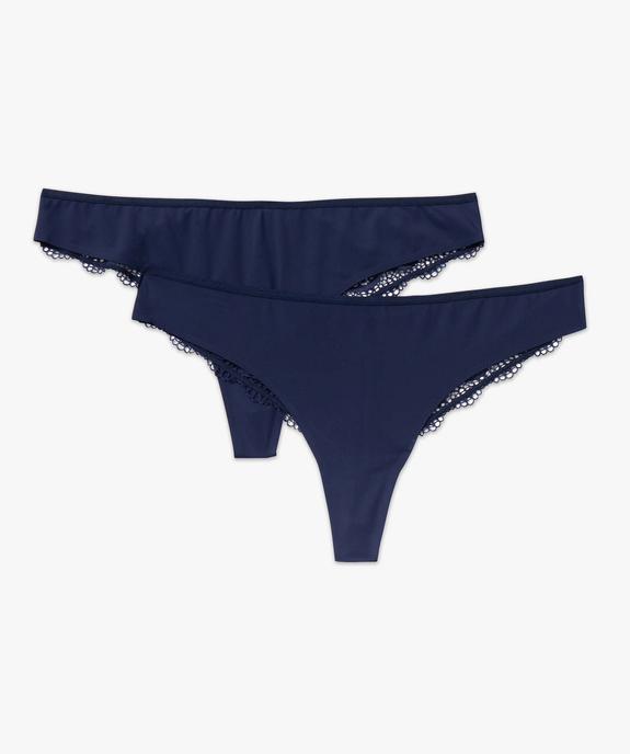 Tanga sans coutures en microfibre et dentelle femme (lot de 2) vue4 - GEMO 4G FEMME - GEMO