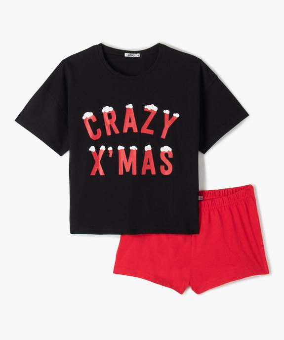 Pyjashort de Noël fille bicolore avec motif sur l’avant vue1 - GEMO (JUNIOR) - GEMO