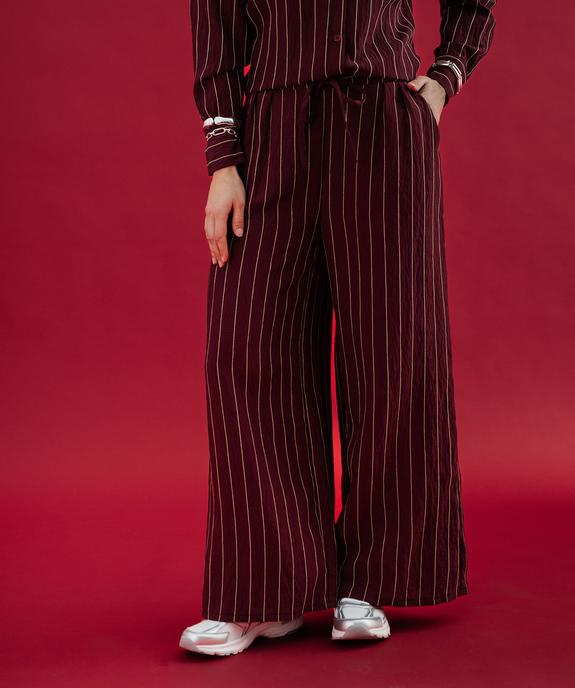 Pantalon fluide coupe large à rayures avec ceinture à nouer femme vue2 - GEMO 4G FEMME - GEMO