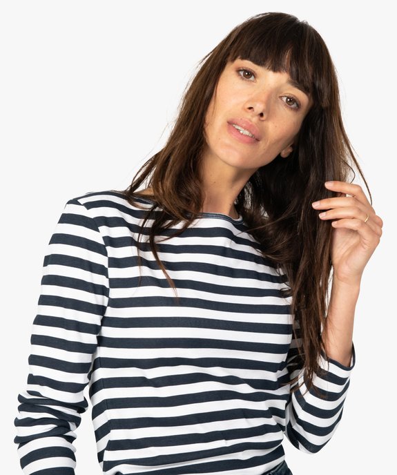 Marinière femme à manches longues en coton bio vue2 - GEMO 4G FEMME - GEMO