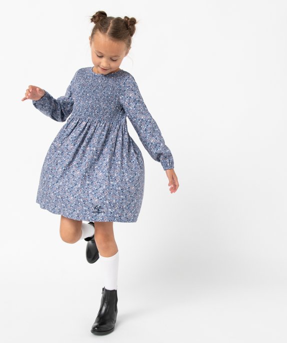 Robe fille fleurie à smocks et manches blousantes vue1 - LULUCASTAGNETTE - GEMO