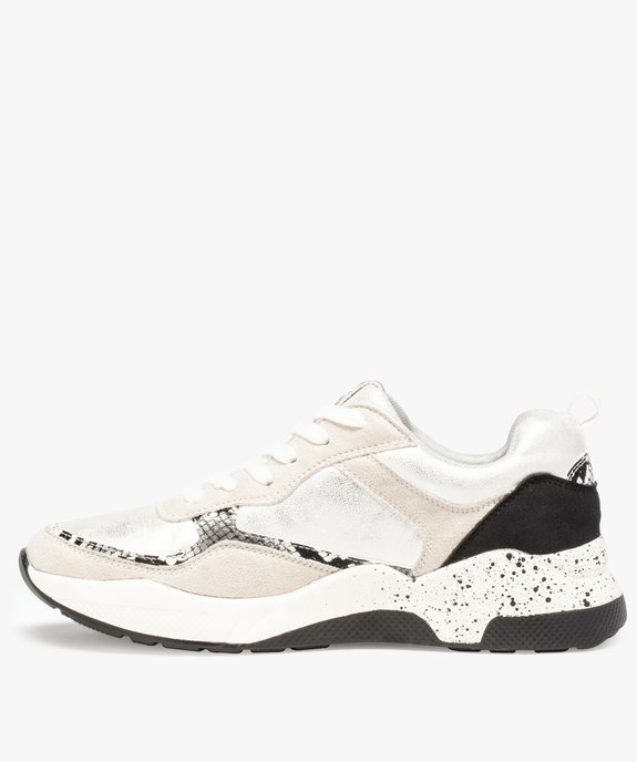 Baskets femme multimatières à détails métallisés vue3 - GEMO (SPORTSWR) - GEMO