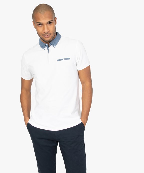 Polo homme avec col chemise contrastant vue1 - GEMO (HOMME) - GEMO