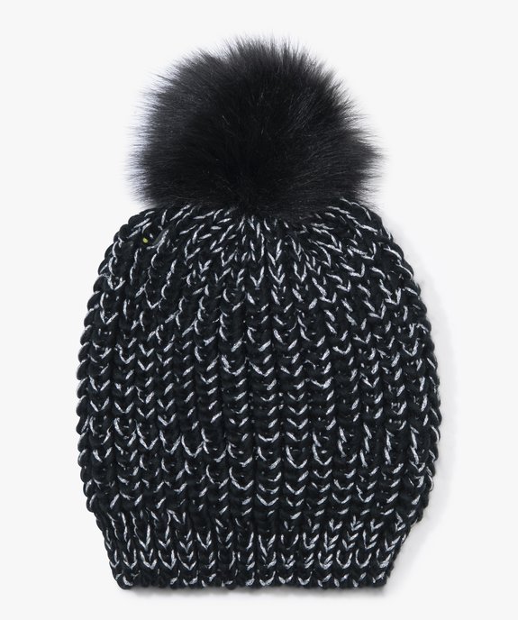 Bonnet fille en maille pailletée avec pompon en poils duveteux vue1 - GEMO (ENFANT) - GEMO
