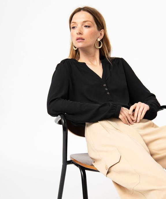 Blouse unie avec col V boutonné femme vue1 - GEMO 4G FEMME - GEMO