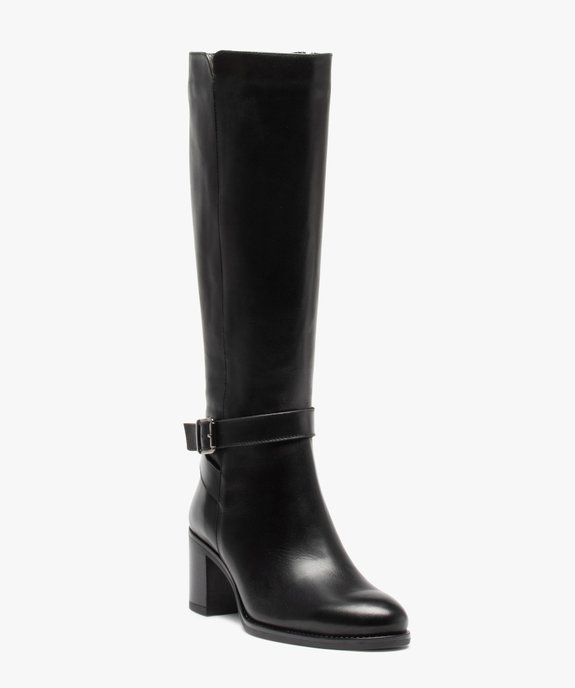 Bottes femme à talon dessus cuir uni et bride à boucle - Tanéo vue2 - TANEO - GEMO