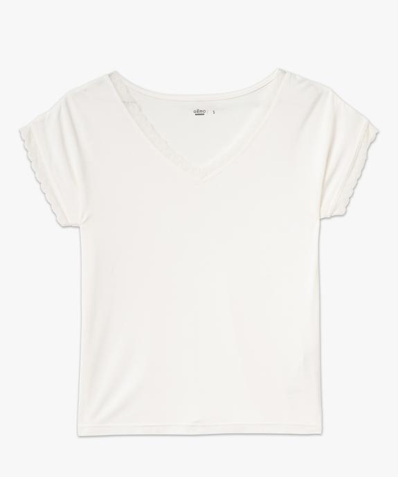 Tee-shirt à manches courtes et col V en dentelle coupe loose femme vue4 - GEMO 4G FEMME - GEMO