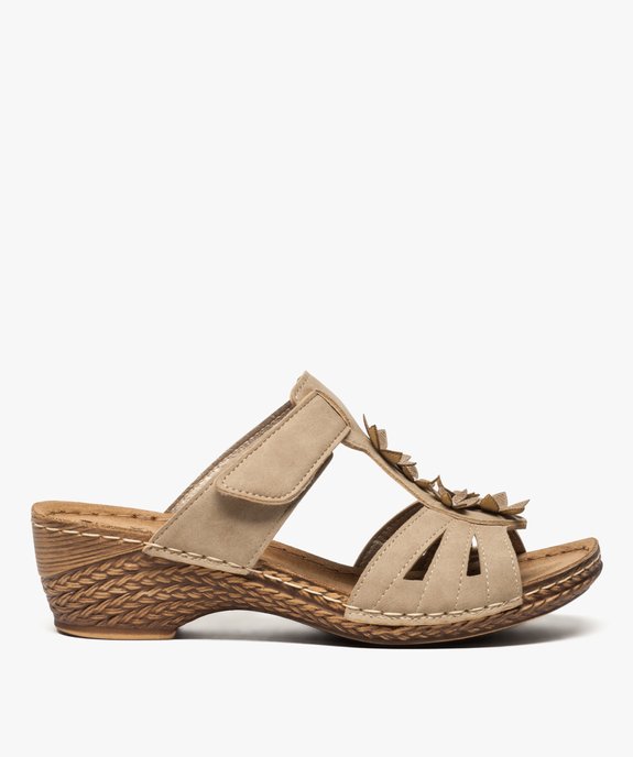 Mules femme confort avec fleurs en relief et bride à scratch vue1 - GEMO (CONFORT) - GEMO