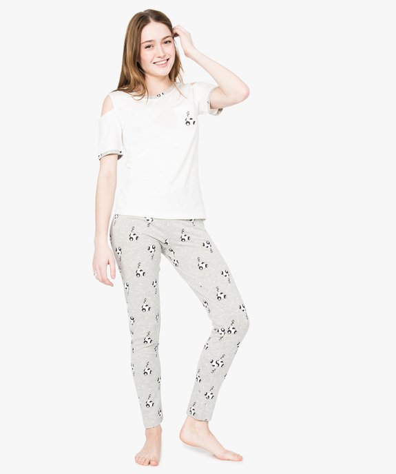 Pyjama 2 pièces imprimé à épaules dénudées vue1 - GEMO(HOMWR FEM) - GEMO