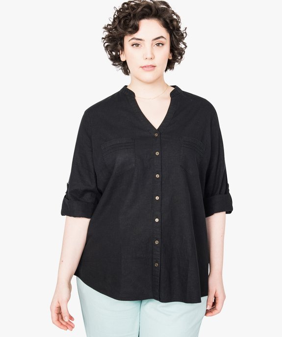 Chemise unie en lin à poches plaquées vue1 - GEMO (G TAILLE) - GEMO