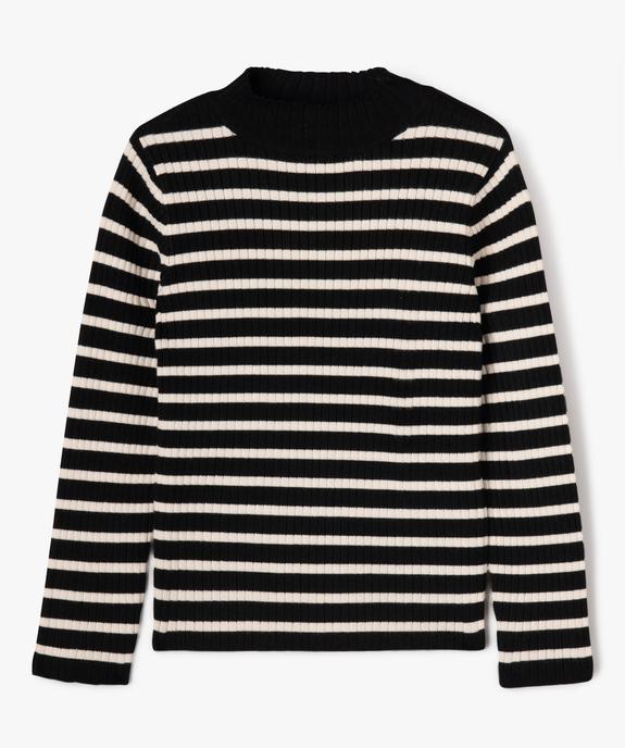 Pull rayé en maille côtelée à col montant fille vue1 - GEMO 4G FILLE - GEMO